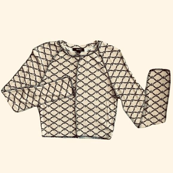 Forever 21 Tan & Black Long Sleeve Baddie Graphic Crop Top Size Small - Picture 2 of 11
